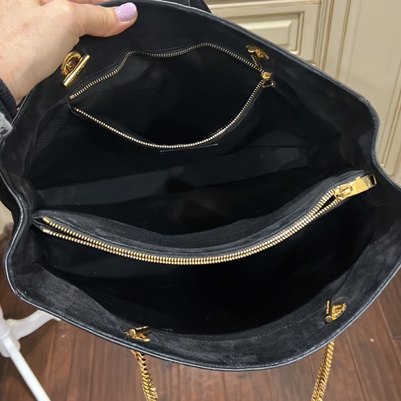 Auth. Saint Laurent Monogram YSL Cassandre Suede Tote Black & Gold - Picture 11 of 12
